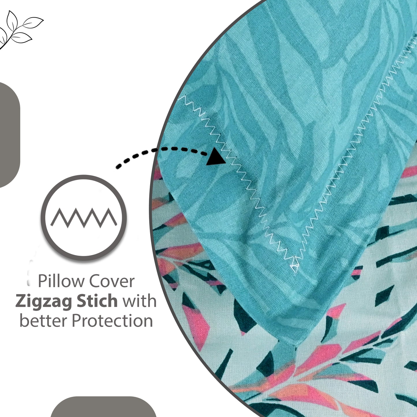 Light Blue Pink Tropical Leaf 144 TC Cotton Double Bedsheet With 2 Pillowcovers