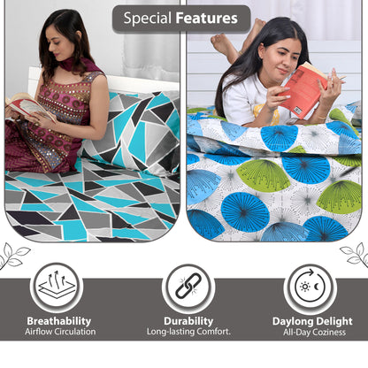 Green and Blue Printed Combo Bedsheet for Single Bed