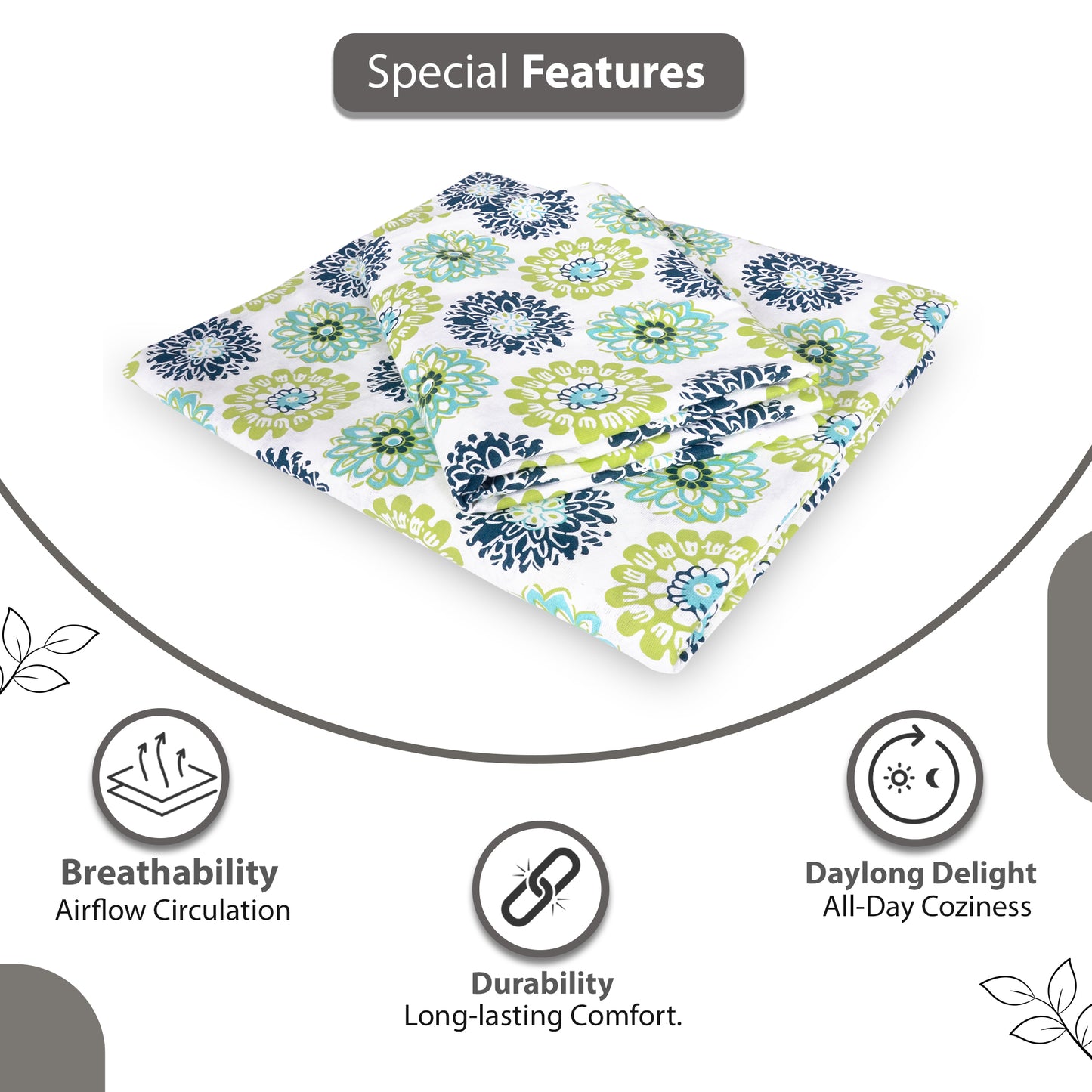 Green Dahlia Floral Printed Bedsheet For King Size Bed