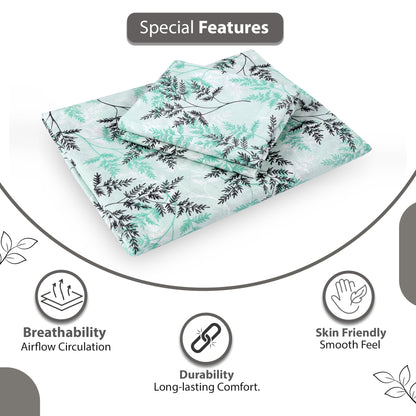 Lady Fern Floral 100% Cotton Bedsheet for Single Bed - Green