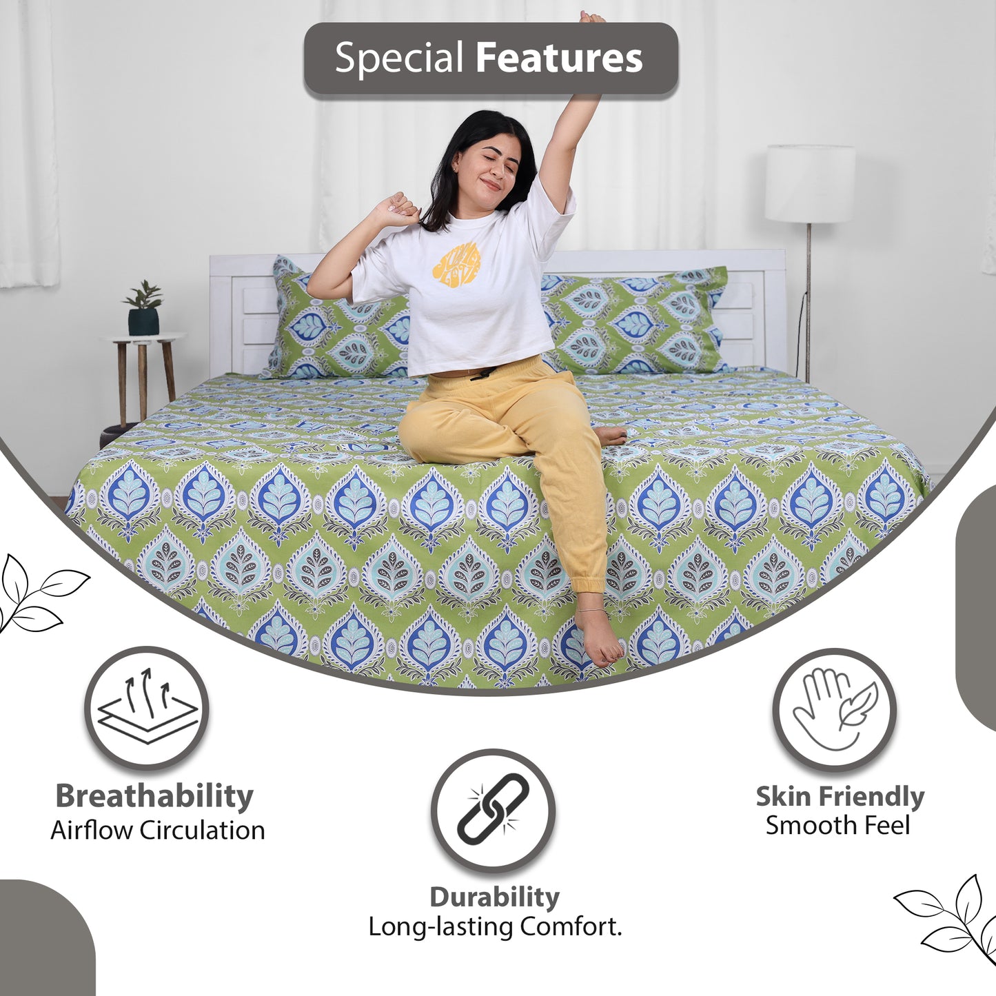 Damask Motif Bedsheet For Double Bed