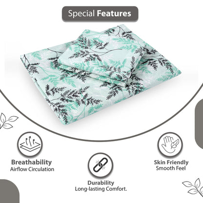 Lady Fern Floral 100% Cotton Bedsheet for Double Bed - Green