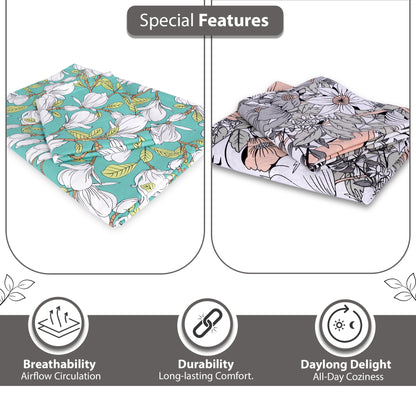 Green and Grey Floral Set of 2 Combo Bedsheet for King Size Bed