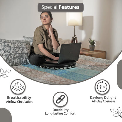 Grey & Blue Floral 144 TC Cotton King Bedsheet With 2 Pillowcovers