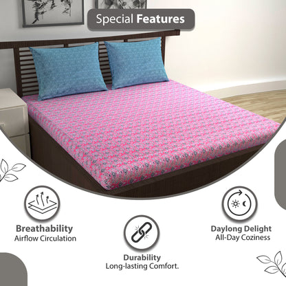 Soft Rose Petal Maze 144 TC Cotton Double Bedsheet With 2 Pillowcovers