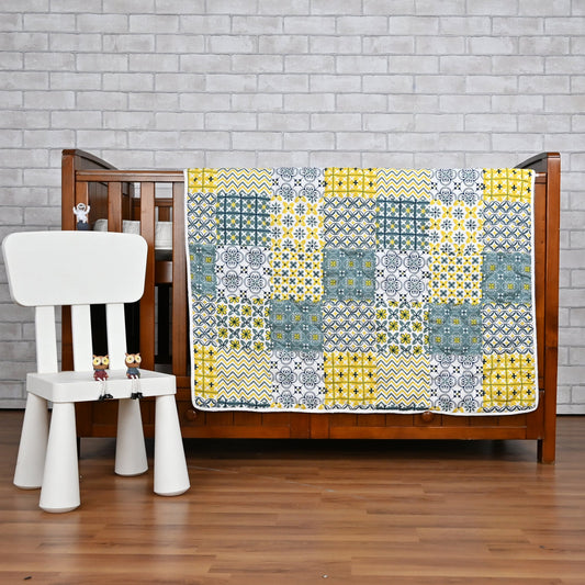 Yellow & Grey Tile Single Kids Bed Comforter – 120 GSM Microfiber