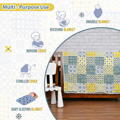 Yellow & Grey Tile Single Kids Bed Comforter – 120 GSM Microfiber