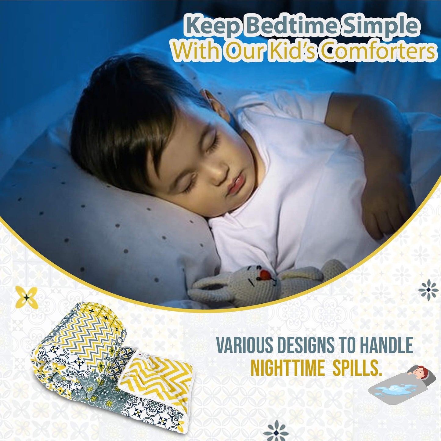 Yellow & Grey Tile Single Kids Bed Comforter – 120 GSM Microfiber