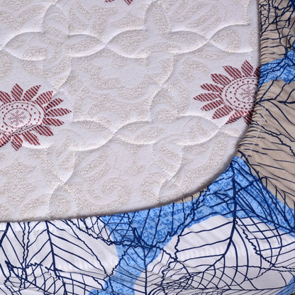 Blue & Beige Floral Elastic Fitted Bedsheet For Single Bed