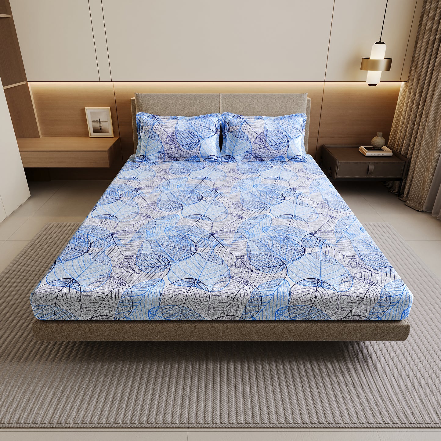 Light Blue Dry Leaf Texture Double Bedsheet
