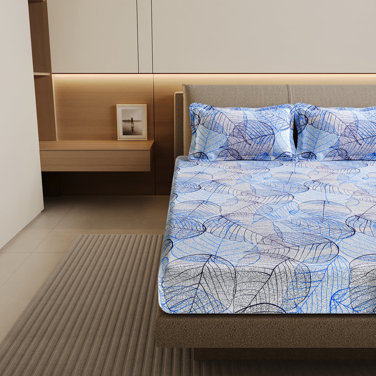 Light Blue Dry Leaf Texture Double Bedsheet