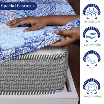 Light Blue Dry Leaves Pattern Elastic Fitted Bedsheet For Single Bed