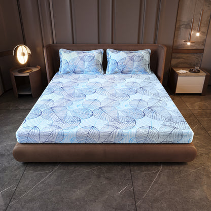 Light Blue Dry Leaf Texture King Size Bedsheet