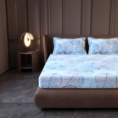 Light Blue Dry Leaf Texture King Size Bedsheet