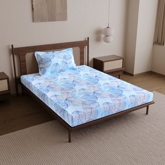 Light Blue Dry Leaf Texture Single Bedsheet