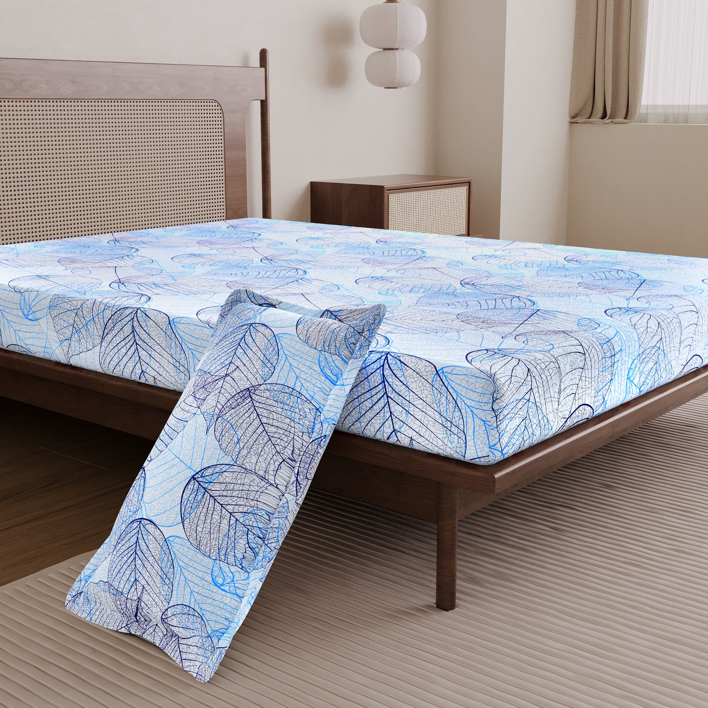 Light Blue Dry Leaf Texture Single Bedsheet