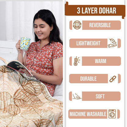 Light Blue Floral Single Bed Dohar – 120 GSM Cotton