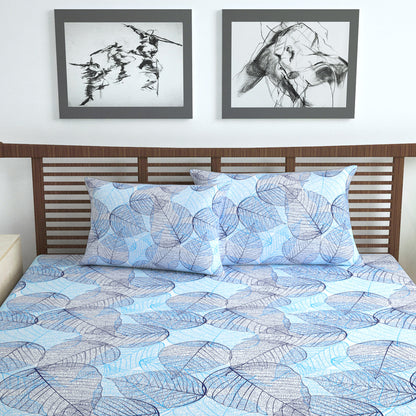 Light Blue Dry Leaf Texture Double Bedsheet