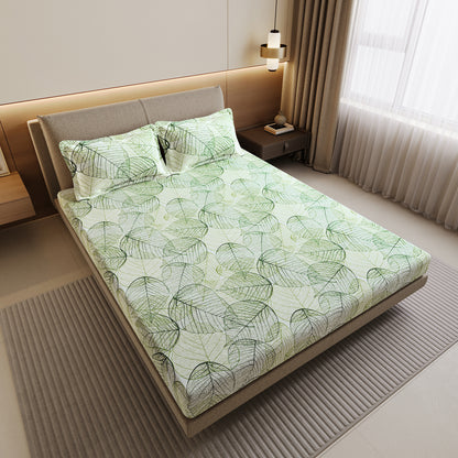 Sage Green Dry Leaf Texture Double Bedsheet