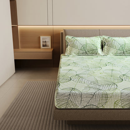 Sage Green Dry Leaf Texture Double Bedsheet