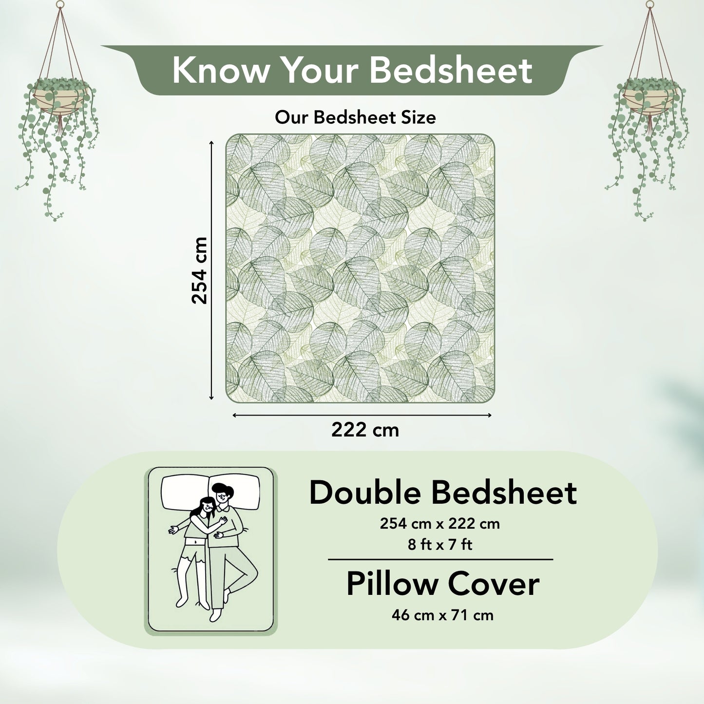 Sage Green Dry Leaf Texture Double Bedsheet