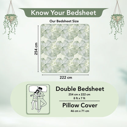 Sage Green Dry Leaf Texture Double Bedsheet