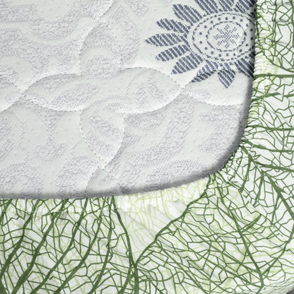 Sage Green Dry Leaves Pattern Elastic Fitted King Bedsheet