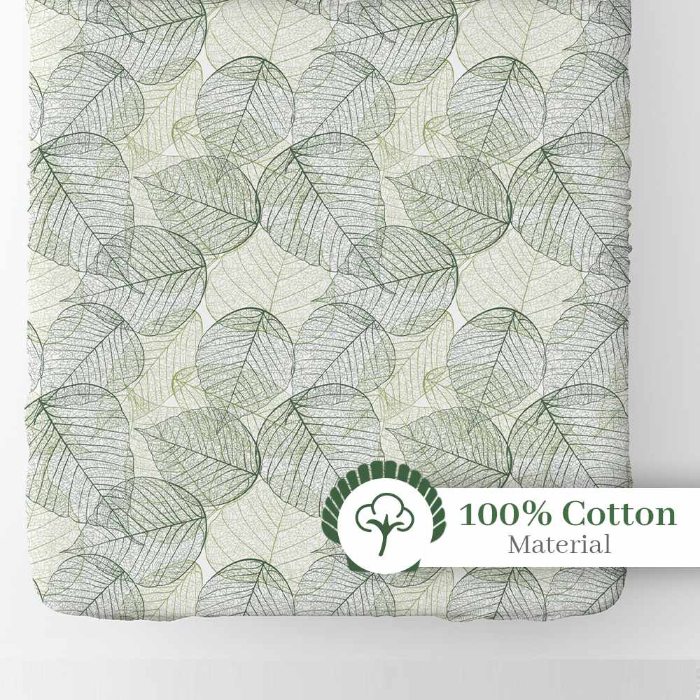 Green Dry Leaves Texture Elastic Fitted Double Bed Bedsheet