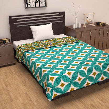 Turquoise Green Geometric Single Bed Dohar – 120 GSM Cambric Cotton