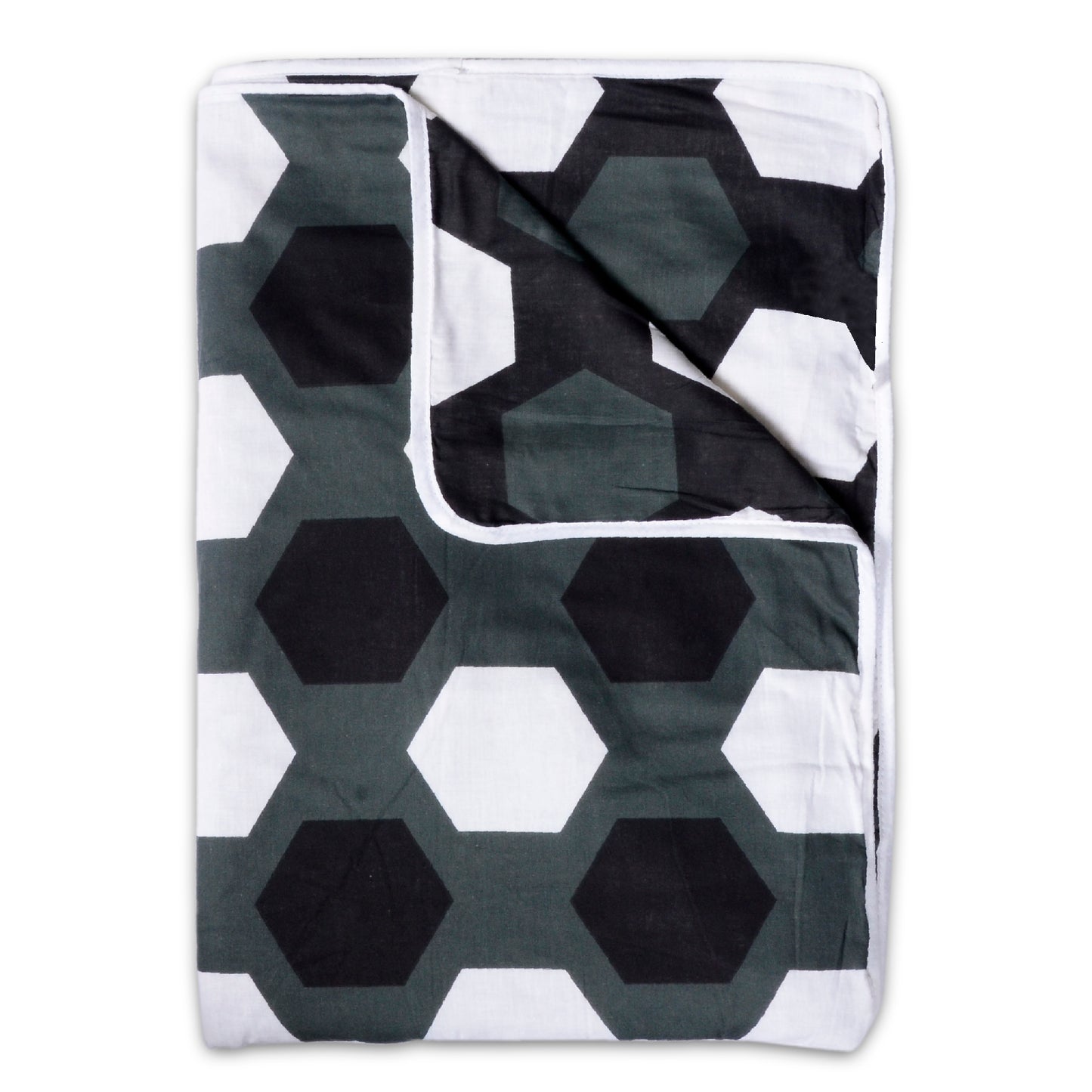 Grey And White 120 TC 100% Cambric Cotton Abstract Hexagon Single Bed AC Blanket Dohar for All Season