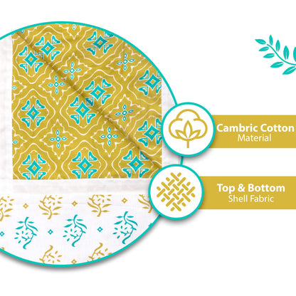 120 GSM Ethnic Print Green and White Cotton Reversible Dohar For Single Bed