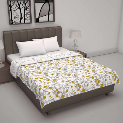 Floral White and Green 120 GSM Reversible Cotton Double Bed Dohar