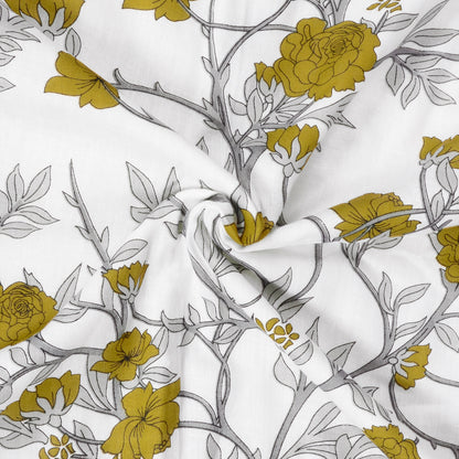 Floral White and Green 120 GSM Reversible Cotton Single Bed Dohar
