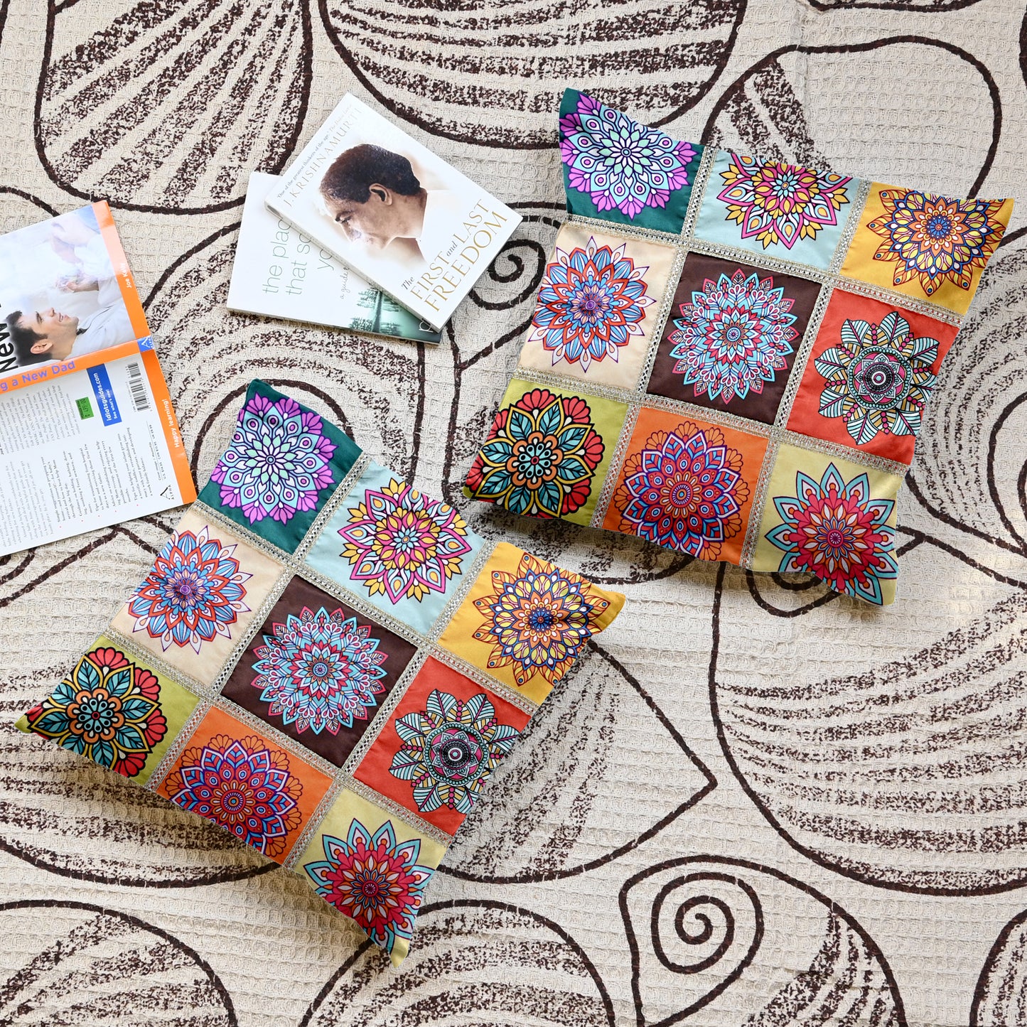 Mandala Print Brown Multicolor Cushion Covers Set of 5