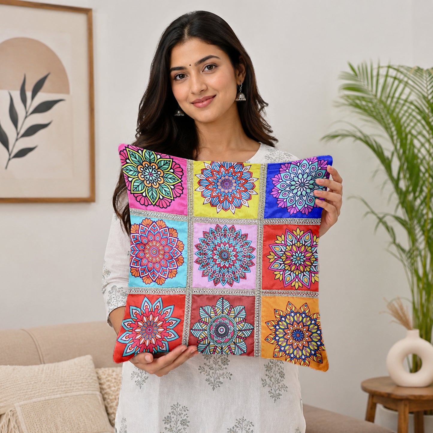 Mandala Print Pink Multicolor Cushion Covers Set of 5