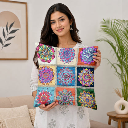 Mandala Print Teal Multicolor Cushion Covers Set of 5
