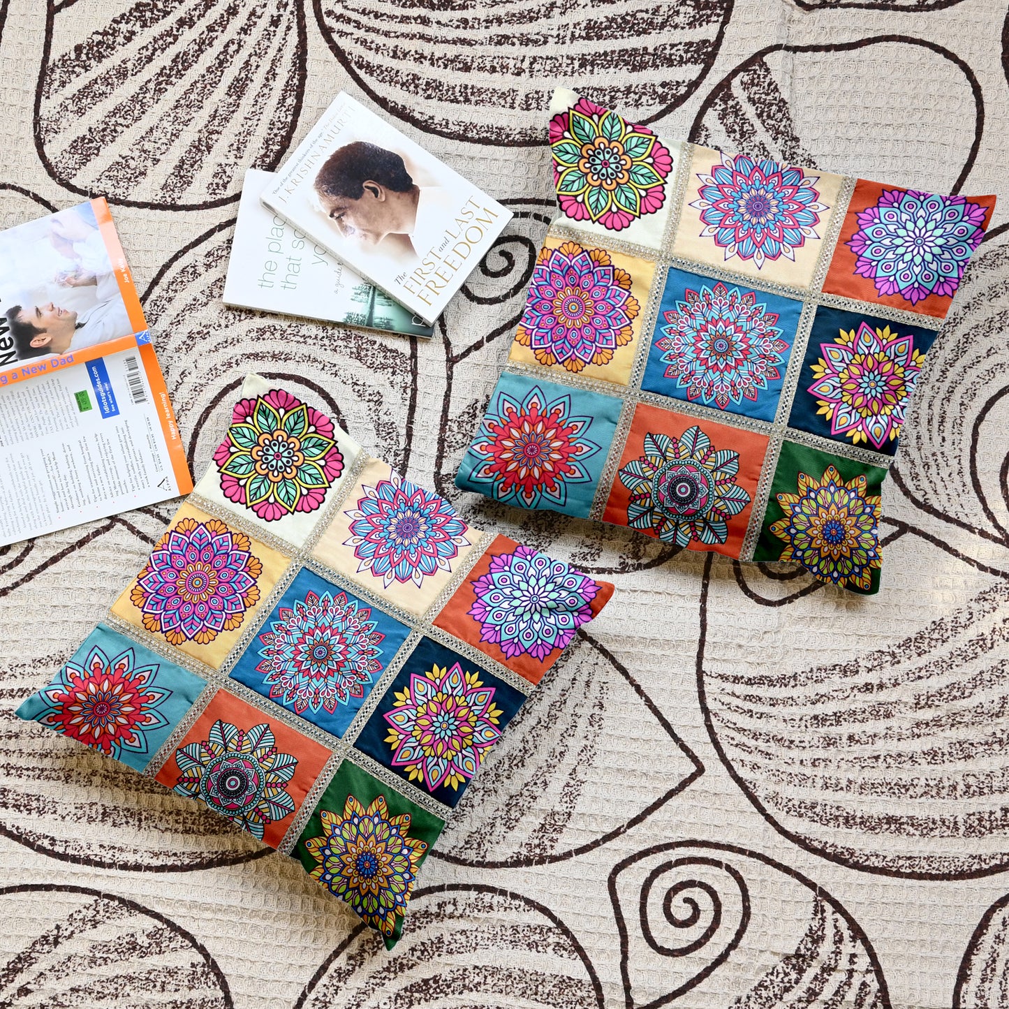 Mandala Print Teal Multicolor Cushion Covers Set of 5