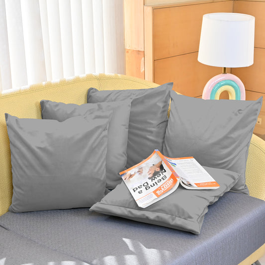 Light Grey Solid Printed Set of 5 Microfiber Cushion Covers 16x16 Inches