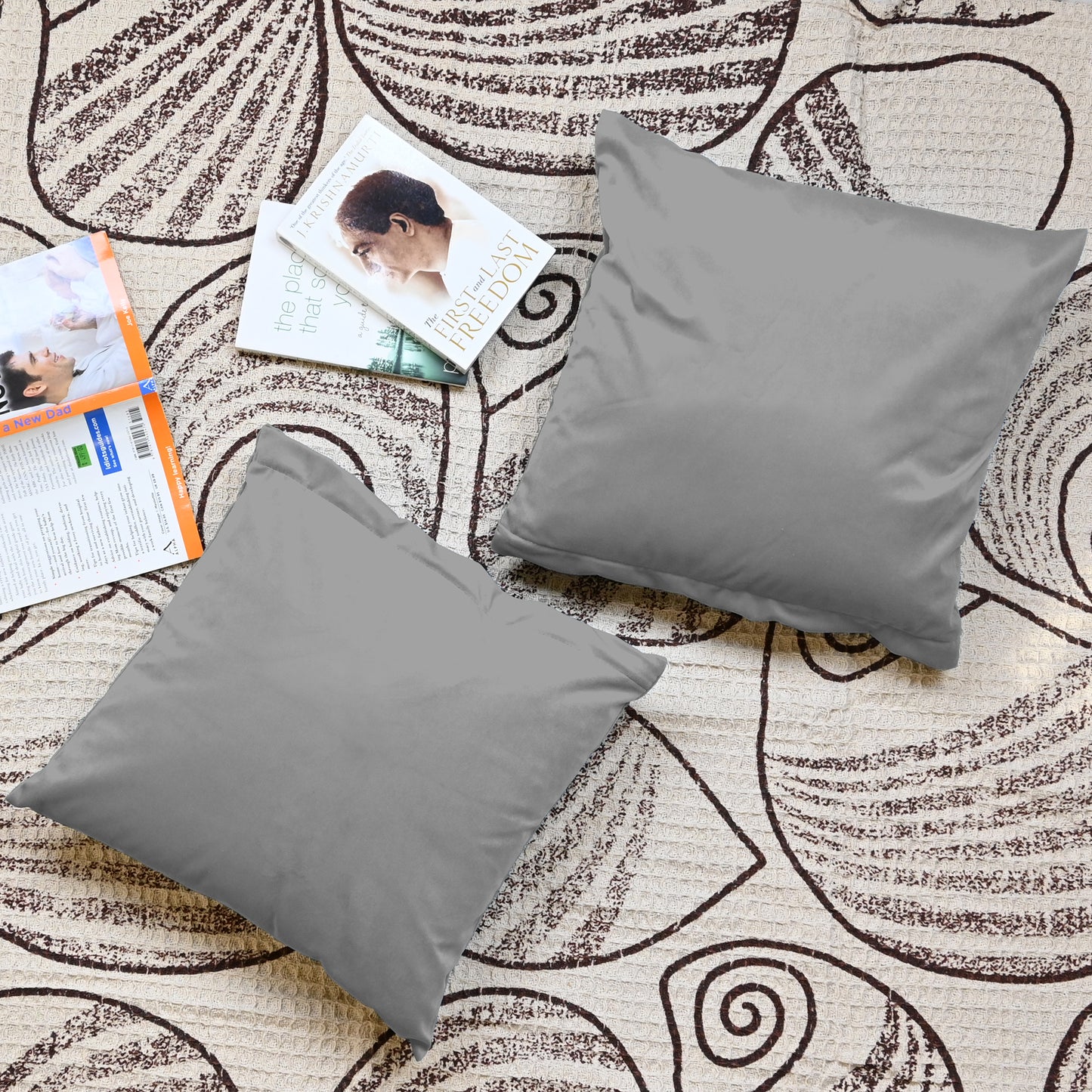 Light Grey Solid Printed Set of 5 Microfiber Cushion Covers 16x16 Inches