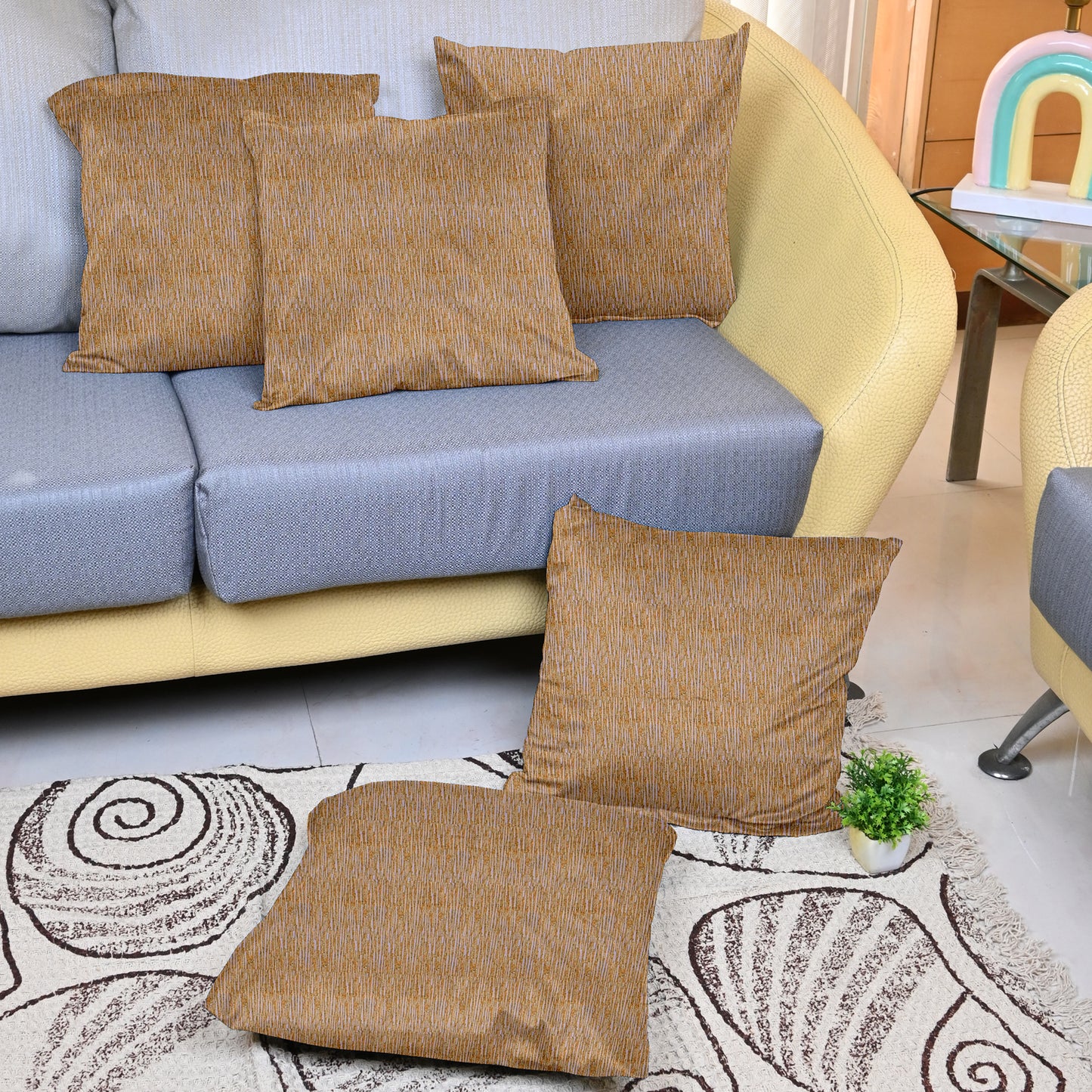 Brown Textured Set of 5 Microfiber Cushion Covers 16x16 Inches