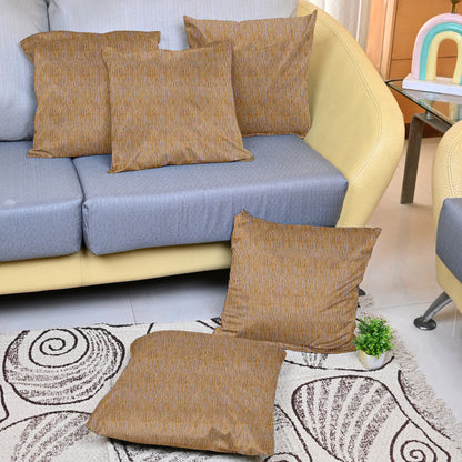 Brown Textured Set of 5 Microfiber Cushion Covers 16x16 Inches