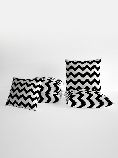 Black & White Abstract Printed Set of 5 Microfiber Cushion Covers 16x16 Inches