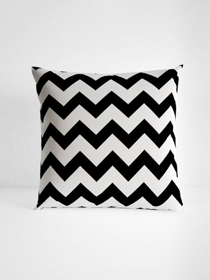 Black & White Abstract Printed Set of 5 Microfiber Cushion Covers 16x16 Inches