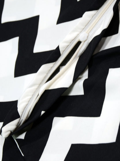 Black & White Abstract Printed Set of 5 Microfiber Cushion Covers 16x16 Inches