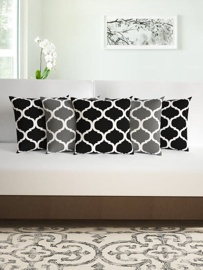 Black Bean Moroccan Printed Set of 5 Microfiber Cushion Covers 16x16 Inches
