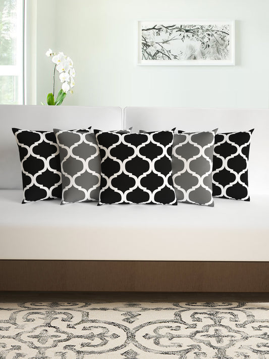 Black Bean Moroccan Printed Set of 5 Microfiber Cushion Covers 16x16 Inches