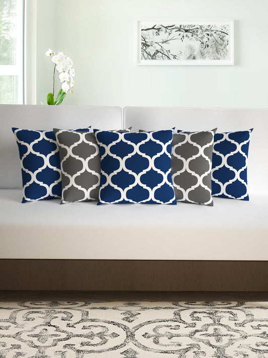 Deep Blue Moroccan Set of 5 Microfiber Cushion Covers - 16x16 Inches