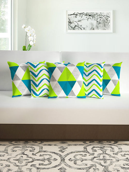 Green and Blue Geometric Microfiber Cushion Covers Set of 5 - 16x16 Inches