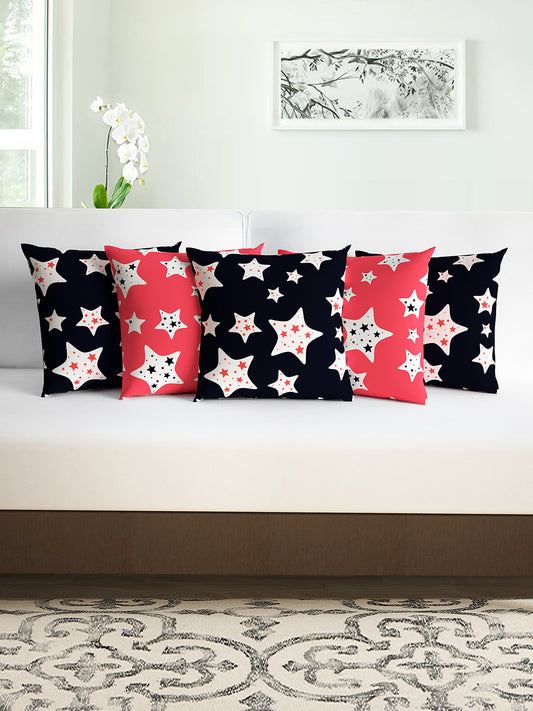 Red & Black Abstract Set of 5 Microfiber Cushion Covers - 16x16 Inches