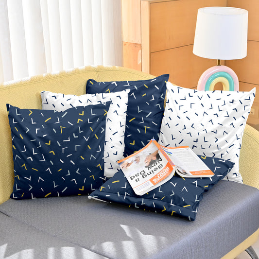 Navy Blue Arrow Printed Set of 5 Microfiber Cushion Covers 16x16 Inches
